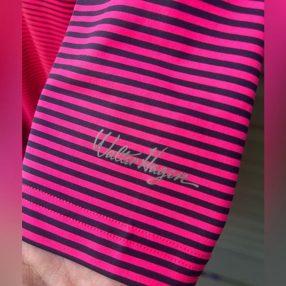 Walter Hagen Vibrant Pink and Black Striped Polo